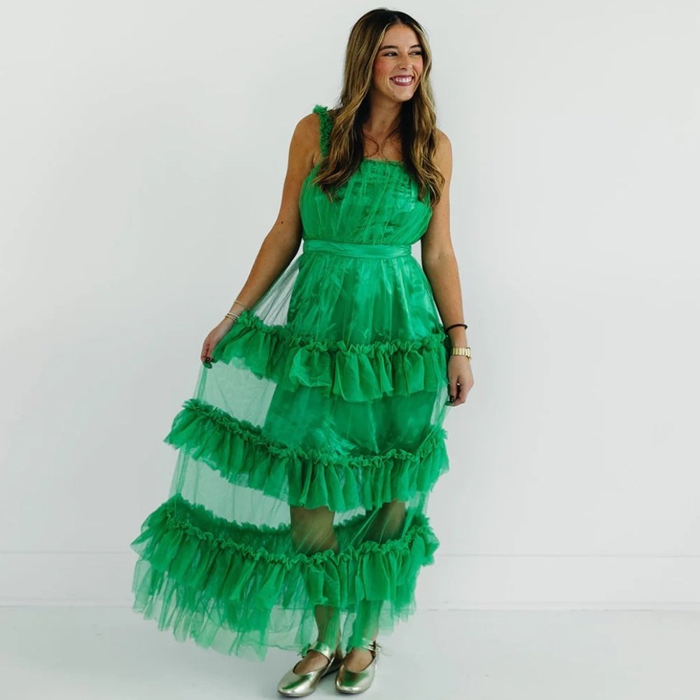 Green Tiered Ruffle Midi Dress
